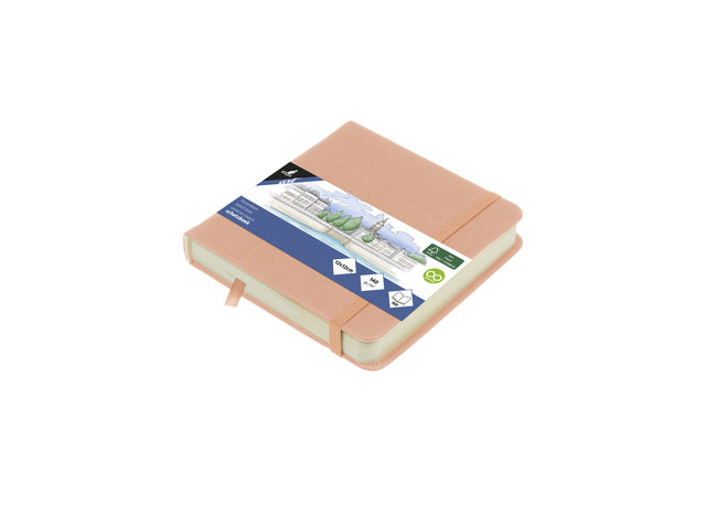 Schetsboek Kangaro 12x12cm oud roze PU hardcover 80 blad 140 grams roomwit papier met elastiek en lint