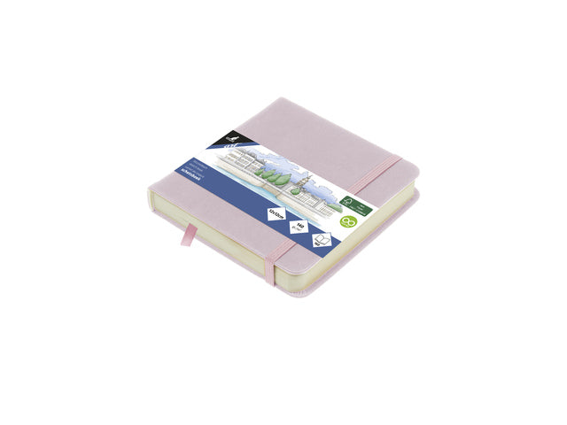 Schetsboek Kangaro 12x12cm violet PU hardcover 80 blad 140 grams roomwit papier met elastiek en lint