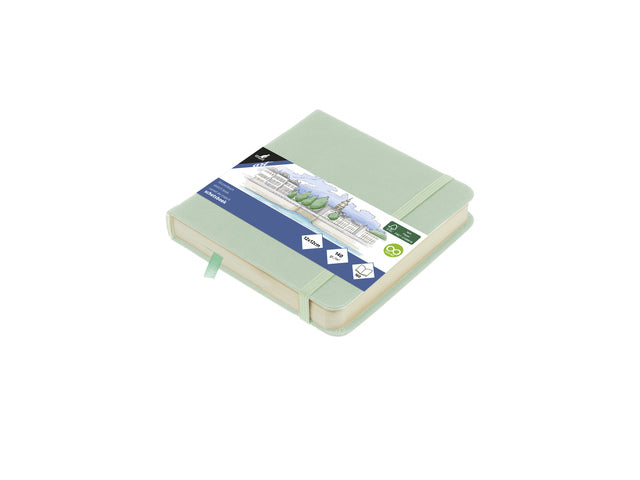 Schetsboek Kangaro 12x12cm mint PU hardcover 80 blad 140 grams roomwit papier met elastiek en lint