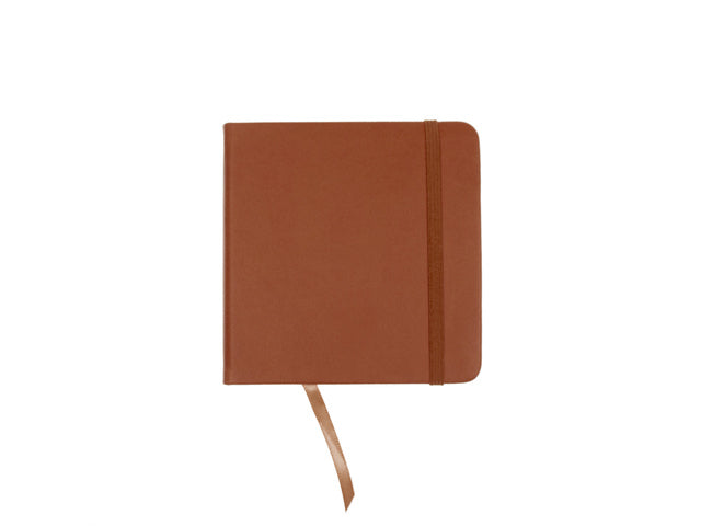 Schetsboek Kangaro 12x12cm cognac PU HC 80 vel 140gr roomwit met elastiek en lint