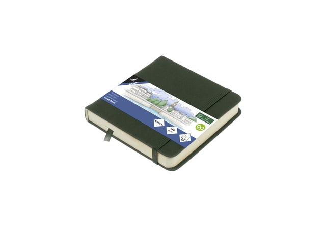Schetsboek Kangaro 12x12cm waldgrün PU HC 80 Vel 140gr Raumweiß mit Elastik und Flusen