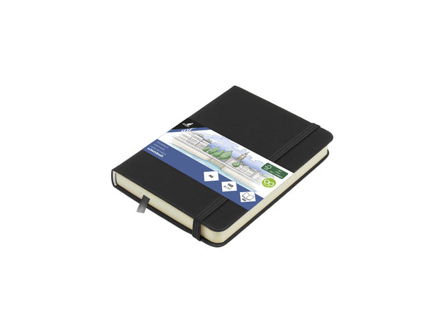 Schetsboek Kangaro A6 zwart PU hardcover 80 blad 140 grams roomwit papier met elastiek en lint