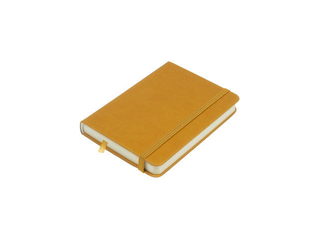 Schetsboek Kangaro A6 okergeel PU hardcover 80 blad 140 grams roomwit papier met elastiek en lint