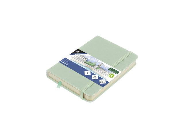 Schetsboek Kangaro A6 mint PU hardcover 80 blad 140 grams roomwit papier met elastiek en lint