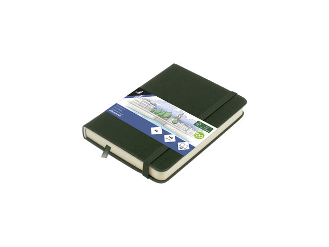 Schetsboek Kangaro A6 forest green PU HC 80 vel 140gr roomwit met elastiek en lint