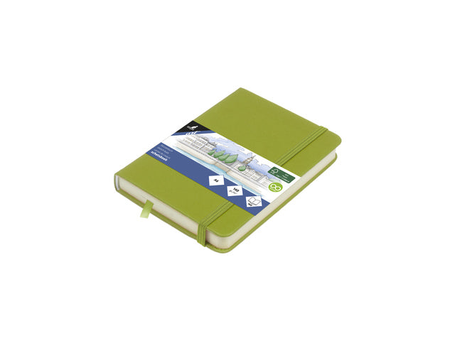 Schetsboek Kangaro A6 lime green PU HC 80 vel 140gr roomwit met elastiek en lint