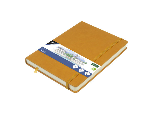 Schetsboek Kangaro A5 okergeel PU HC 80 blad 140gr roomwit met elastiek en lint