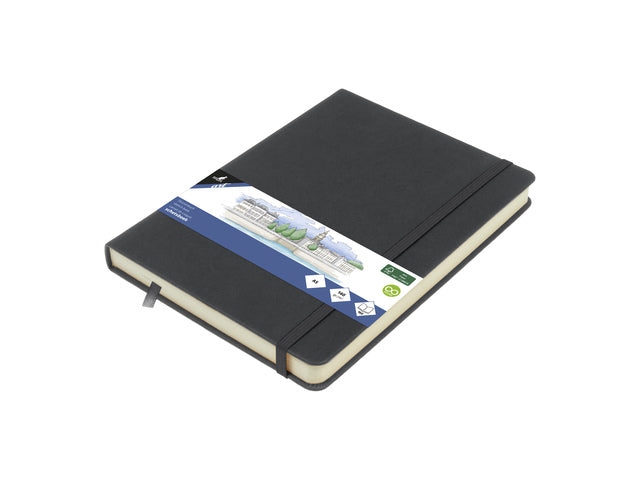 Schetsboek Kangaro A5 cold grey PU HC 80 vel 140gr roomwit met elastiek en lint