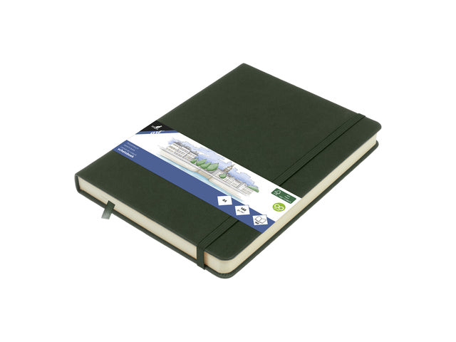 Schetsboek Kangaro A5 forest green PU HC 80 vel 140gr roomwit met elastiek en lint
