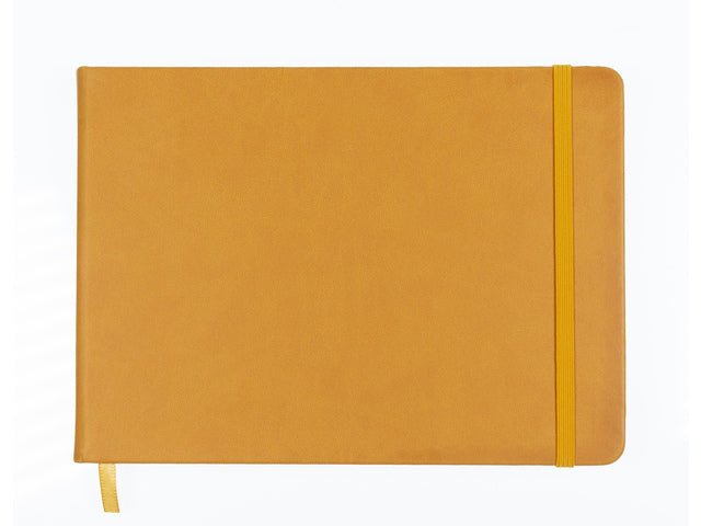 Schetsboek Kangaro A5 landscape okergeel PU HC 80 blad 140gr roomwit met elastiek en lint