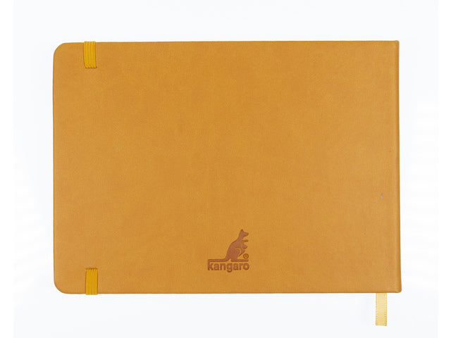 Schetsboek Kangaro A5 landscape okergeel PU HC 80 blad 140gr roomwit met elastiek en lint