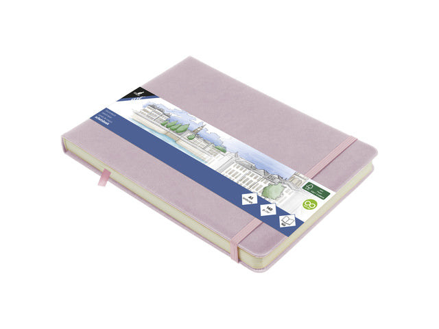Schetsboek Kangaro A5 landscape violet PU HC 80 blad 140gr roomwit met elastiek en lint