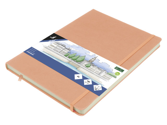 Schetsboek Kangaro A4, rosafarbenes PU, HC, 80 Blatt, 140 g, weiß, elastisch und fusselfrei