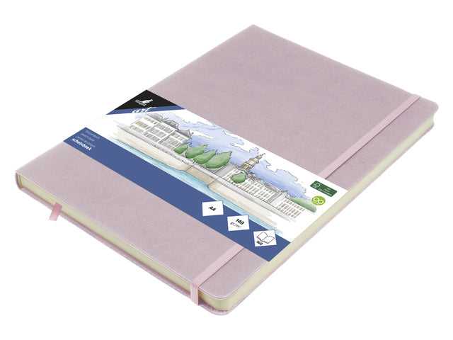 Schetsboek Kangaro A4 violet PU HC 80 blad 140gr roomwit met elastiek en lint