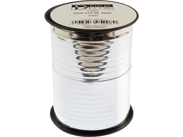 Silberfarbene Flusen auf der Spule, 10 mm x 250 Meter auf der Spule