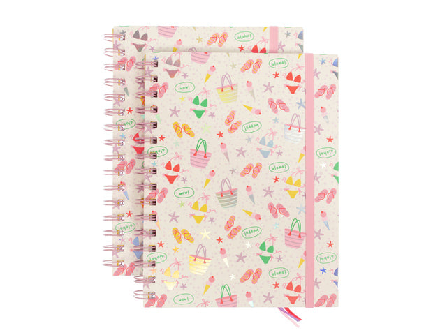 Spiraalboek Beach Happy A5 lijn pak a 2 stuks assorti