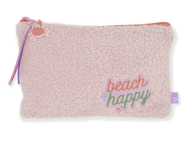Etui Beach Happy Roze teddy 24x15cm