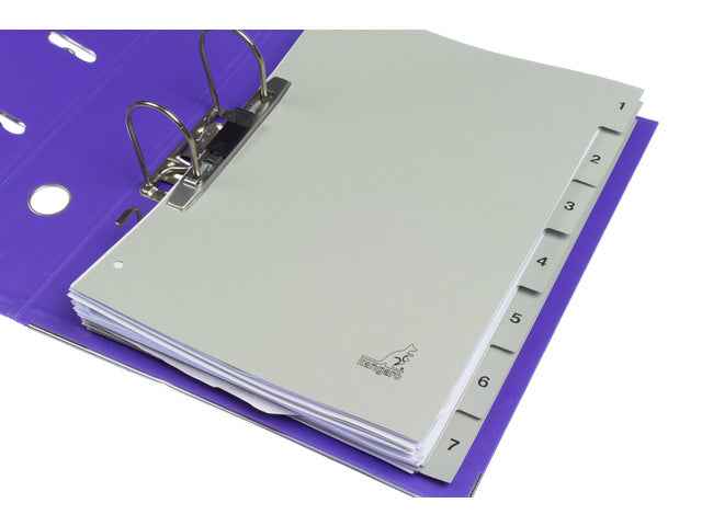 Tabblad ECO Kangaro A4 cijfers 180 grams grijs karton 4-gaats 7delig