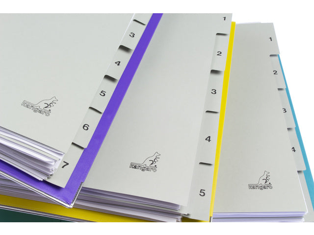 Tabblad ECO Kangaro A4 cijfers 180 grams grijs karton 4-gaats 7delig