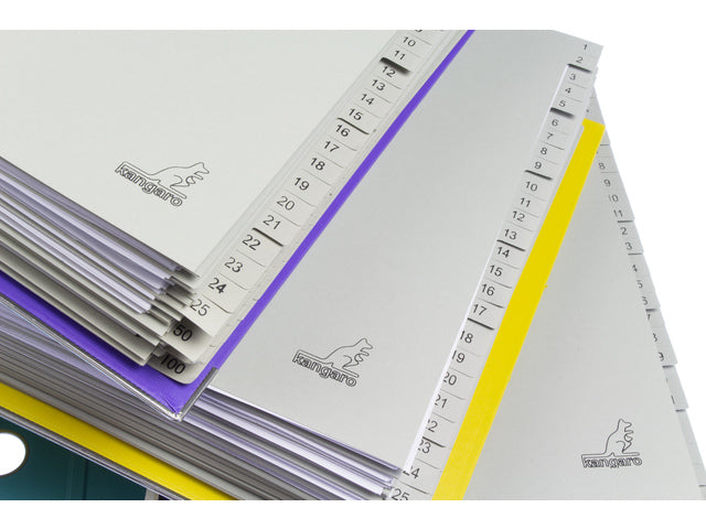 Tabblad ECO Kangaro A4 cijfers 180 grams grijs karton 23-gaats 100-delig