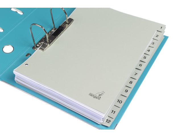 Tabblad ECO Kangaro A4 cijfers 180 grams grijs karton 4-gaats 12-delig