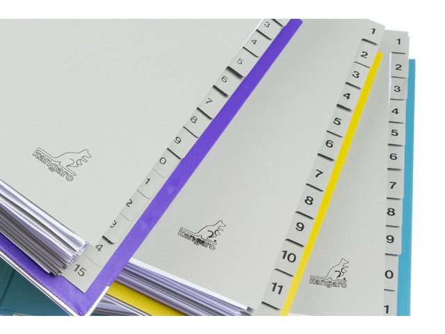 Tabblad ECO Kangaro A4 cijfers 180 grams grijs karton 4-gaats 12-delig