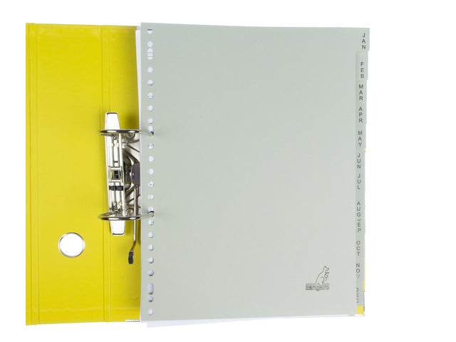 Tabblad ECO Kangaro A4 letters 180 grams grijs karton 23-gaats 12-delig jan -dec