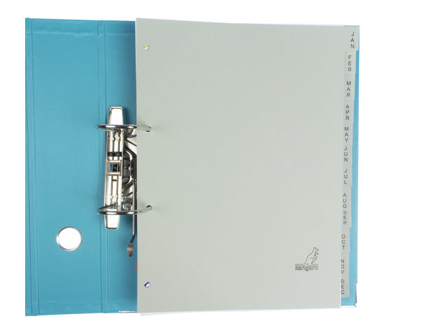 Tabblad ECO Kangaro A4 letters 180 gram grijs karton 4-gaats 12-delig jan-dec