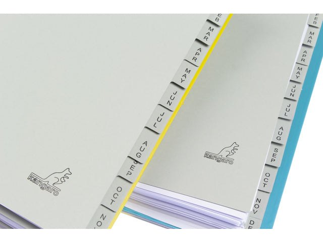 Tabblad ECO Kangaro A4 letters 180 gram grijs karton 4-gaats 12-delig jan-dec