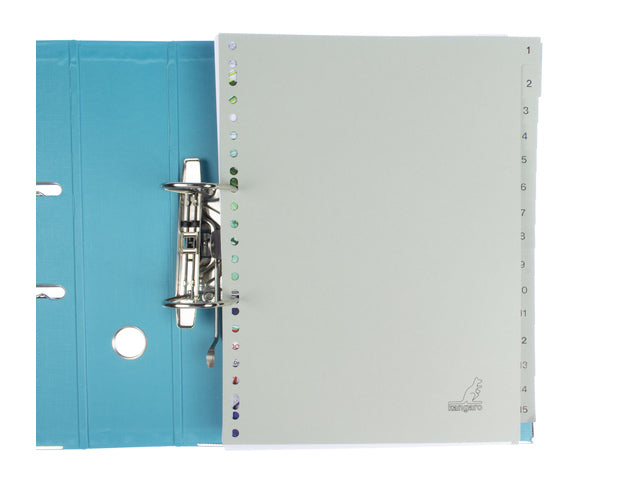 Tabblad ECO Kangaro A4 cijfers 180 grams grijs karton 23-gaats 15-delig