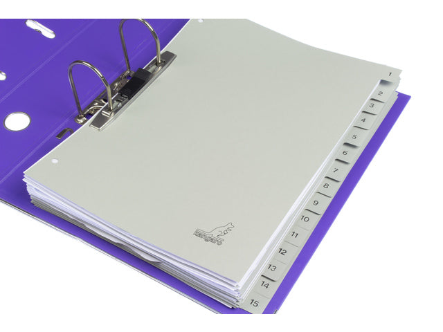 Tabblad ECO Kangaro A4 cijfers 180 grams grijs karton 4-gaats 15-delig