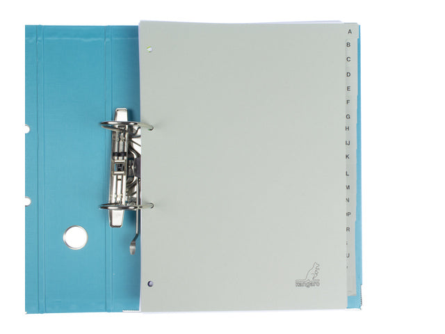 Tabblad ECO Kangaro A4 letters 180 gram grijs karton 4-gaats 20-delig