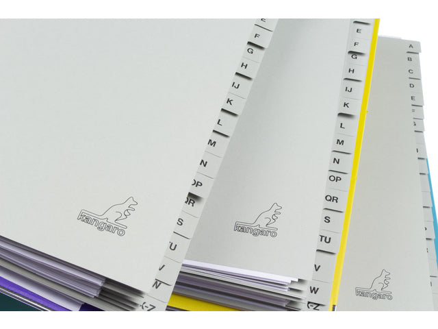Tabblad ECO Kangaro A4 letters 180 gram grijs karton 4-gaats 20-delig