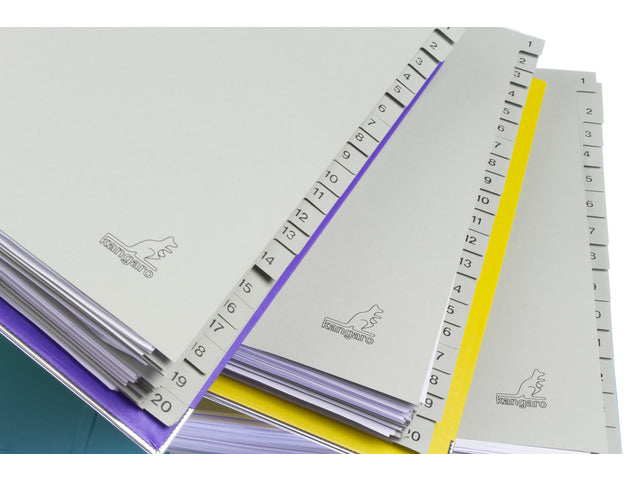 Tabblad ECO Kangaro A4 cijfers 180 grams grijs karton 23-gaats 20-delig