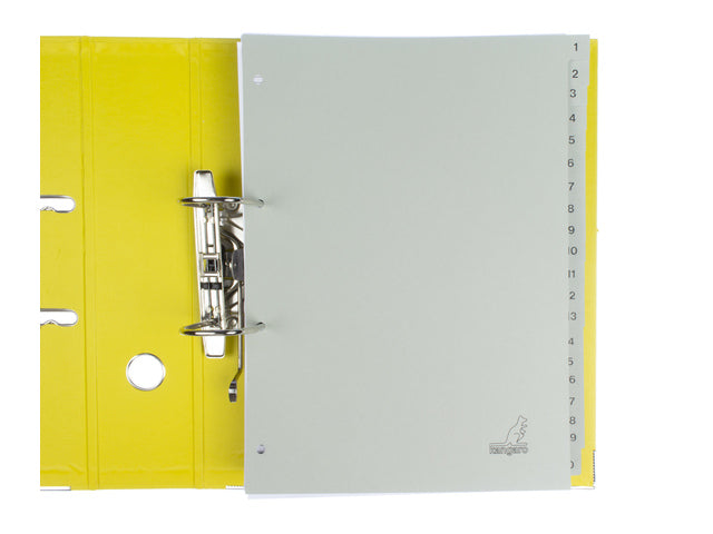 Tabblad ECO Kangaro A4 cijfers 180 grams grijs karton 4-gaats 20-delig