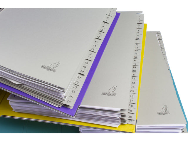 Tabblad ECO Kangaro A4 cijfers 180 gram grijs karton 23-gaats 31-delig