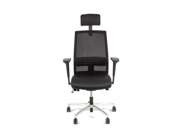 Bürostuhl Linea Omnia 01/PT schwarz/schwarz mit 3D-Armlehnen, Fußstütze und Aluminiumfuß