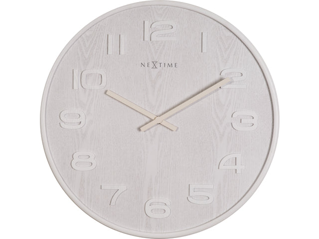 Wandklok Nextime dia. 53 x 3 cm, hout, wit, 'Wood Wood Big'