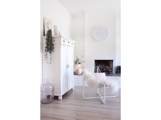 Wandklok Nextime dia. 53 x 3 cm, hout, wit, 'Wood Wood Big'