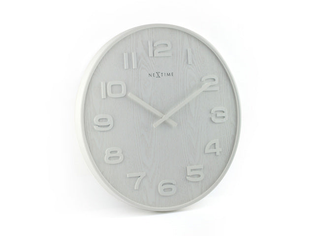 Wandklok Nextime dia. 53 x 3 cm, hout, wit, 'Wood Wood Big'