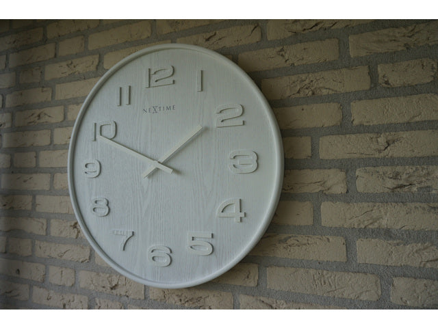 Wandklok Nextime dia. 53 x 3 cm, hout, wit, 'Wood Wood Big'