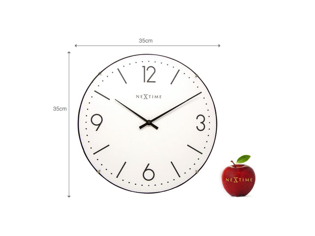 Wandklok NeXtime dia. 35 cm, bol glas, wit, 'Basic Dome'