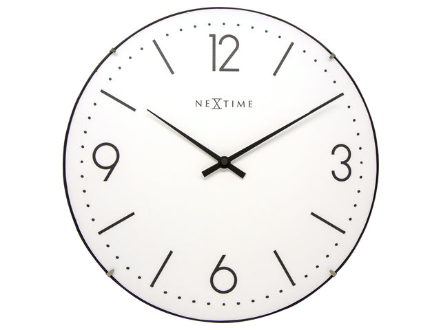 Wandklok NeXtime dia. 35 cm, bol glas, wit, 'Basic Dome'