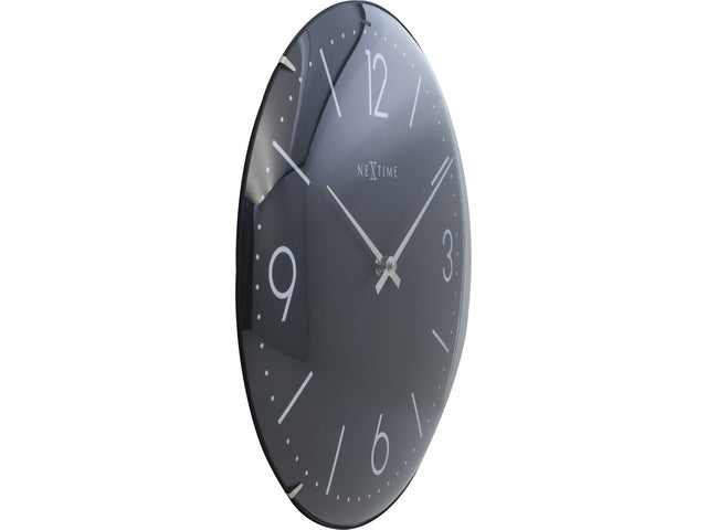 Wandklok NeXtime dia. 35 cm, bol glas, zwart, 'Basic Dome'