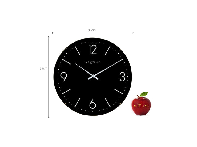 Wandklok NeXtime dia. 35 cm, bol glas, zwart, 'Basic Dome'