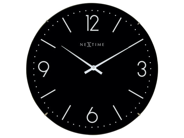 Wandklok NeXtime dia. 35 cm, bol glas, zwart, 'Basic Dome'