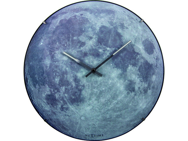 Wandklok NeXtime dia. 35 cm, bol glas, 'blauw Moon dome'