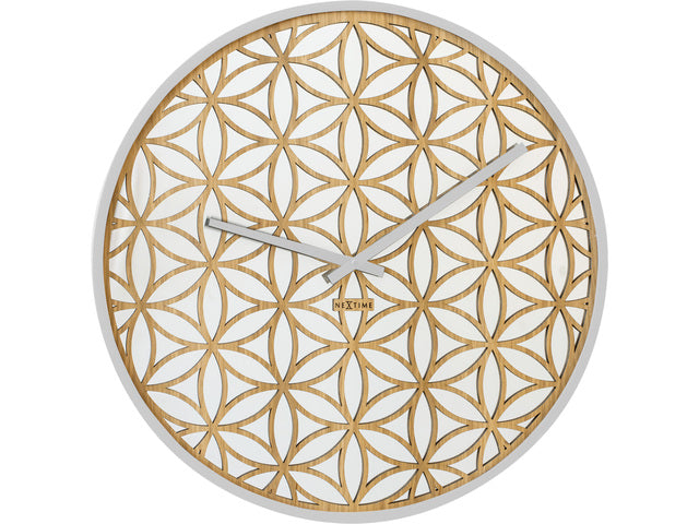 Wandklok NeXtime dia. 50 cm, hout/spiegel, wit