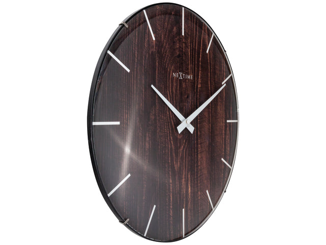 Wandklok Nextime Edge-Wood-Dome dia 35cm kunststof bruin