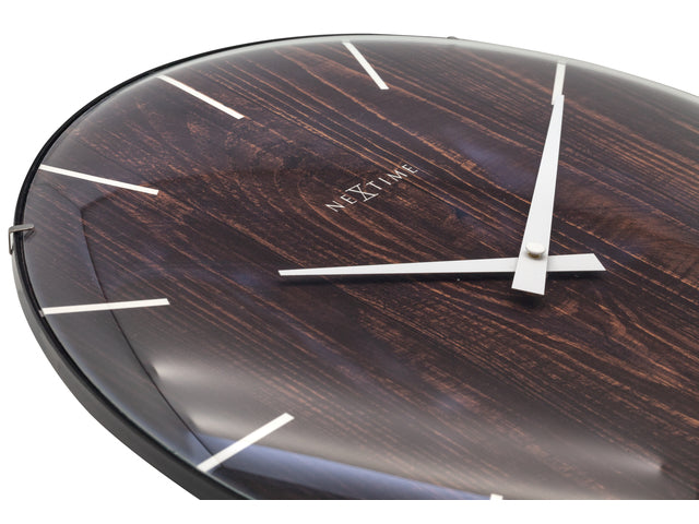 Wandklok Nextime Edge-Wood-Dome dia 35cm kunststof bruin